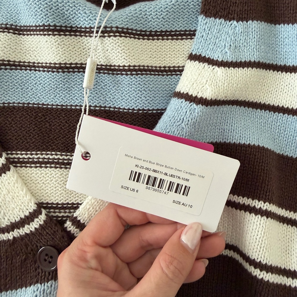 BEGINNING BOUTIQUE ✨- Misha Brown and Blue Stripe Button Down Cardigan - Picture 6 of 7